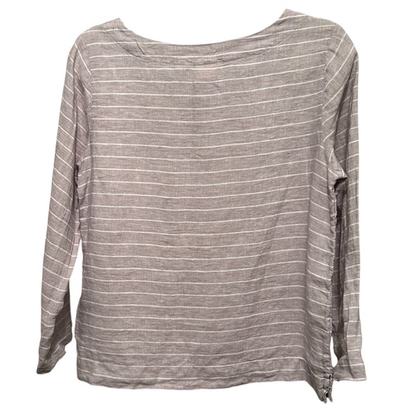 C&C California Striped Linen Long Sleeve Top Women Size S Beige White Boat Neck - Picture 3 of 6
